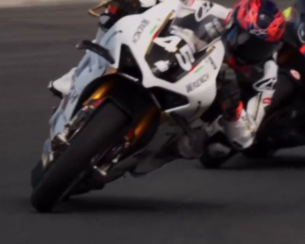 Cameron Petersen leaned into a corner on his racing motorcycle
